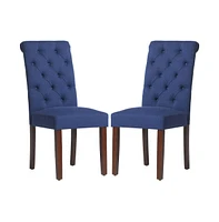 Tufted Fabric Dining Chair with Rolled Back