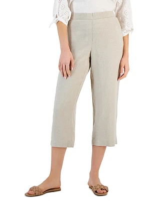 Charter Club Women's 100% Linen Solid Cropped Pull-On Pants, Created for Macy's