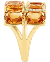 Effy Citrine (11-3/8 ct. t.w.) & Diamond (1/6 ct. t.w.) Halo Cluster Ring in 14k Gold