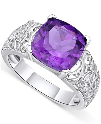 Amethyst (2-1/2 ct. t.w.) & White Topaz (1/20 ct. t.w.) Filigree Ring in Sterling Silver