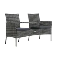 2-Seater Patio Sofa with Tea Table Poly Rattan Anthracite