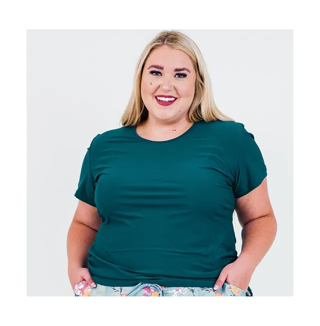 Plus Size Half-Zip Adele Swim Top With Skirted Swim Capris. Calypsa by ModLi