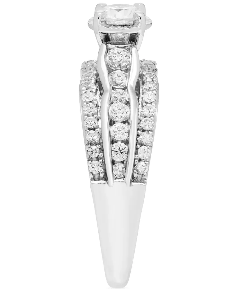 Diamond Halo Multirow Engagement Ring (1 ct. t.w.) in 14k White Gold