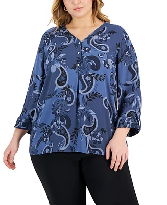 Jm Collection Plus Size Glamorous Garden Utility Top, Created for Macy's