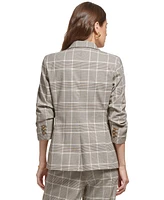 Dkny Petite Plaid Notch-Collar Ruched-Sleeve Jacket