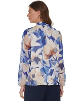 Dkny Petite Printed Tie-Neck Long-Sleeve Blouse