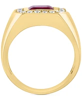 Effy Men's Lab Grown Ruby (2-3/4 ct. t.w.) & Lab Grown Diamond (5/8 ct. t.w.) Halo Ring in 14k Gold