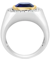 Effy Men's Lab Grown Sapphire (2-1/5 ct. t.w.) & Lab Grown Diamond (5/8 ct. t.w.) Halo Ring in 14k Two-Tone Gold