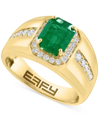 Effy Men's Emerald (2-1/5 ct. t.w.) & Diamond (1/2 ct. t.w.) Halo Ring in 14k Gold