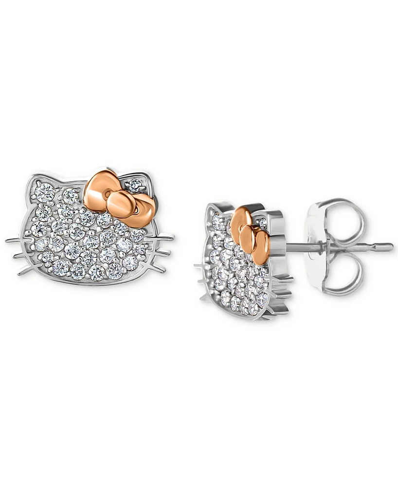 Hello Kitty Diamond Pave Stud Earrings (1/4 ct. t.w.) in 10k White & Rose Gold