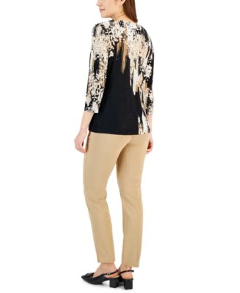 Jm Collection Womens Print 3 4 Sleeve Top Cambridge Woven Pull On Pants Created For Macys