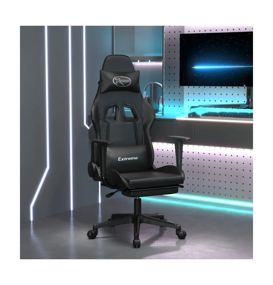 Gaming Chair with Footrest Black Faux Leather