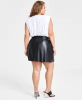 Bar Iii Plus Size Pleated Shoulder Top Pleather Grommet Mini Skirt Created For Macys