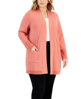 Jm Collection Plus Open-Front Long-Sleeve Cardigan