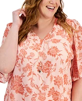 Jm Collection Plus Floral Necklace Top, Created for Macy's