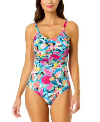 Anne Cole Women's V-Neck Shirred-Front One-Piece Swimsuit