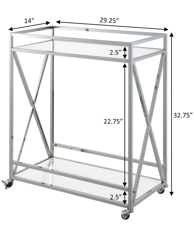 Convenience Concepts 29.25" Chrome Oxford Glass Bar Cart With Shelf