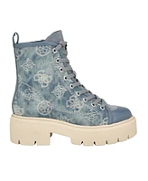 Guess Women's Shutter Lace-Up Logo Pattern Combat Boots