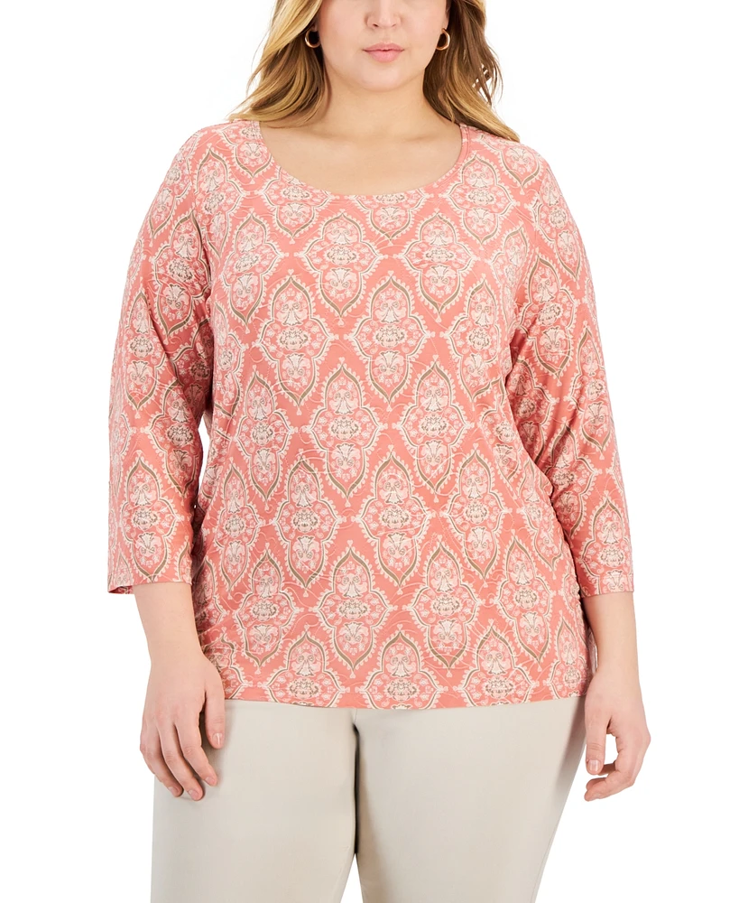 Jm Collection Plus Medallion Printed Jacquard Top, Created for Macy's