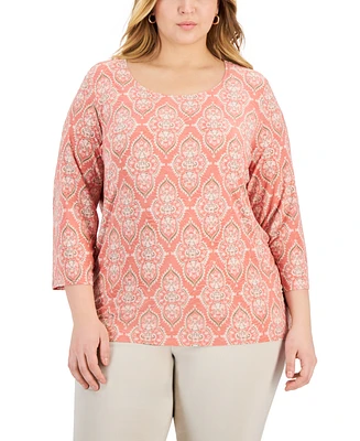 Jm Collection Plus Medallion Printed Jacquard Top, Created for Macy's