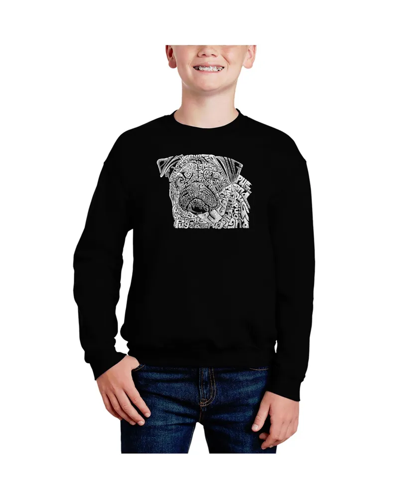 La Pop Art Boys Pug Face Word Crewneck Sweatshirt