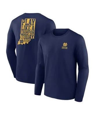 Men's Fanatics Navy Notre Dame Fighting Irish Hometown Play Like A Champion Today Logo 2-Hit Long Sleeve T-shirt