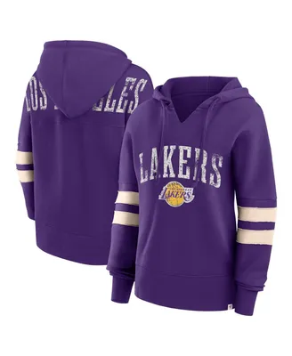 Women's Fanatics Purple Distressed Los Angeles Lakers Bold Move Dolman V-Neck Pullover Hoodie
