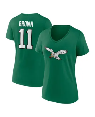 Women's Fanatics A.j. Brown Kelly Green Philadelphia Eagles Player Icon Name and Number V-Neck T-shirt