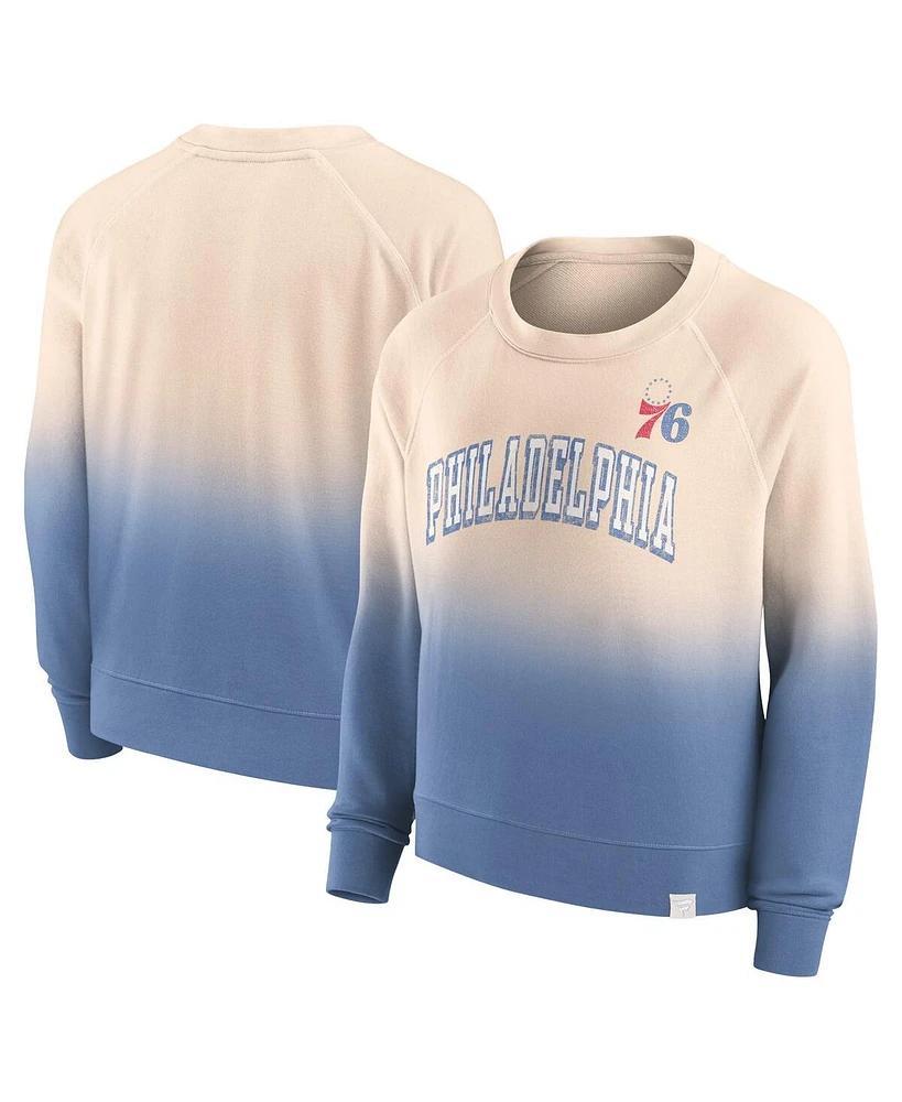 Women's Fanatics Tan, Royal Distressed Philadelphia 76ers Lounge Arch Raglan Pullover Sweatshirt