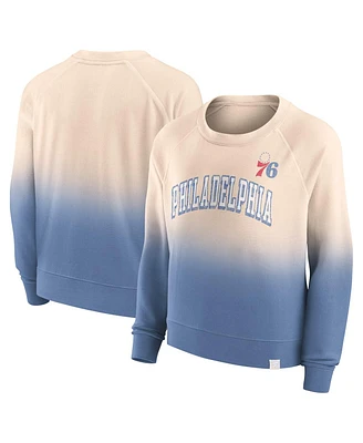 Women's Fanatics Tan, Royal Distressed Philadelphia 76ers Lounge Arch Raglan Pullover Sweatshirt
