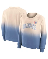 Women's Fanatics Tan, Royal Distressed Philadelphia 76ers Lounge Arch Raglan Pullover Sweatshirt