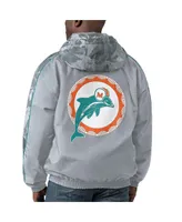 Men's Starter Gray Distressed Miami Dolphins Thursday Night Gridiron Throwback Full-Zip Jacket