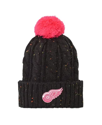 Girls Youth Detroit Red Wings Black Nep Yarn Cuffed Knit Hat with Pom