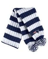 Women's Wear by Erin Andrews White New England Patriots Cable Stripe Cuffed Knit Hat with Pom and Scarf Set