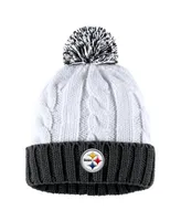 Women's Wear by Erin Andrews White Pittsburgh Steelers Cable Stripe Cuffed Knit Hat with Pom and Scarf Set