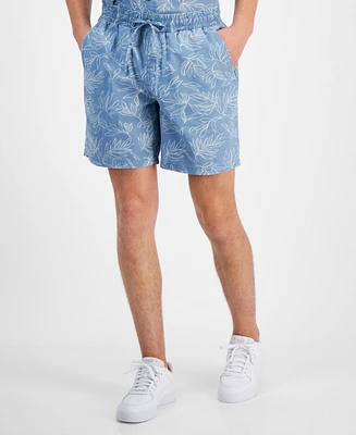 Sun + Stone Men's Charlie Relaxed-Fit Palm Leaf-Print 7" Shorts, Created for Macy's