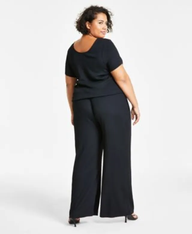 Bar Iii Plus Size Short Sleeve Textured Top Wide Leg Pants Created