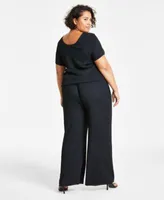 Bar Iii Trendy Plus Size Short Sleeve Textured Top Wide Leg Pants Created For Macys