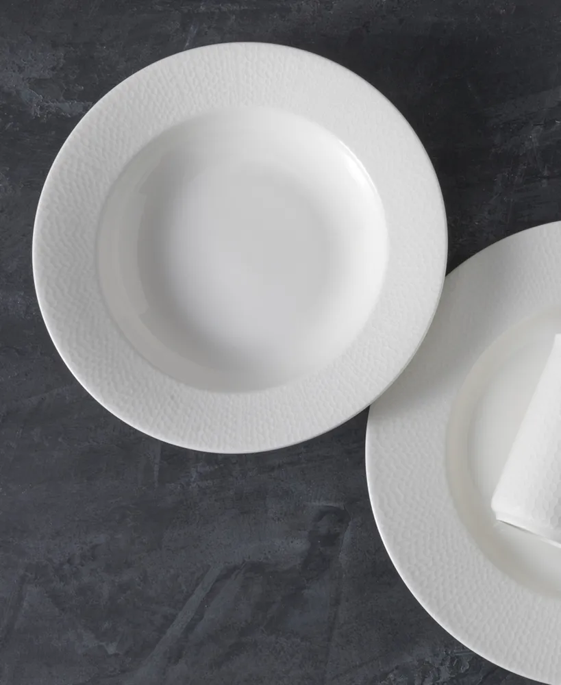 Fortessa Amanda White Embossed Rim Soup Plates, Set of 4