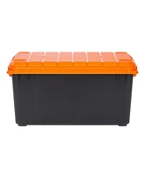 Iris 21 Gallon Heavy-Duty Plastic Storage Bins, Store-It-All Container Totes with Durable Lid and Secure Latching Buckles, Black/Orange, 3 Pack