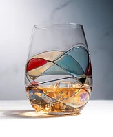 The Wine Savant Artisanal Hand Painted Stemless Wine Glasses, Set of 2