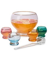 The Wine Savant Colorful Punch Bowl & Glasses Set, 6 Piece Set