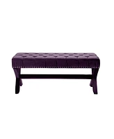 Inspired Home Bryoni Velvet Button Tufted Silver Nailhead Trim X-Leg Bench
