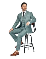 Gino Vitale Men's 3 Piece Slim Fit Green Plaid Suit