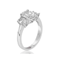 Suzy Levian New York Sterling Silver White Oval Cut Cubic Zirconia 3-Stone Center Stone Ring