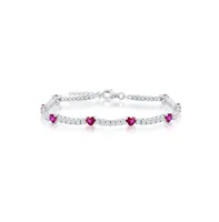 Sterling Silver Cz heart Tennis Bracelet (Green, Blue, Or Red)