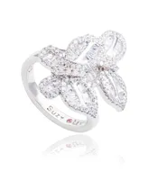 Suzy Levian Sterling Silver Cubic Zirconia Double Butterfly Ring