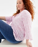 Style & Co Plus Size Printed Pintuck Top, Created for Macy's