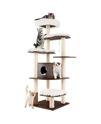 Wooden Cat Tree 71'' 7-Layer Cat Tower with Sisal Scratching Posts Perch & Cushions