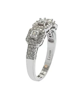 Suzy Levian Sterling Silver White Cubic Zirconia 3-Stone Ascher-Cut Band Ring